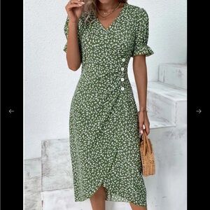 Green Floral Wrap Dress